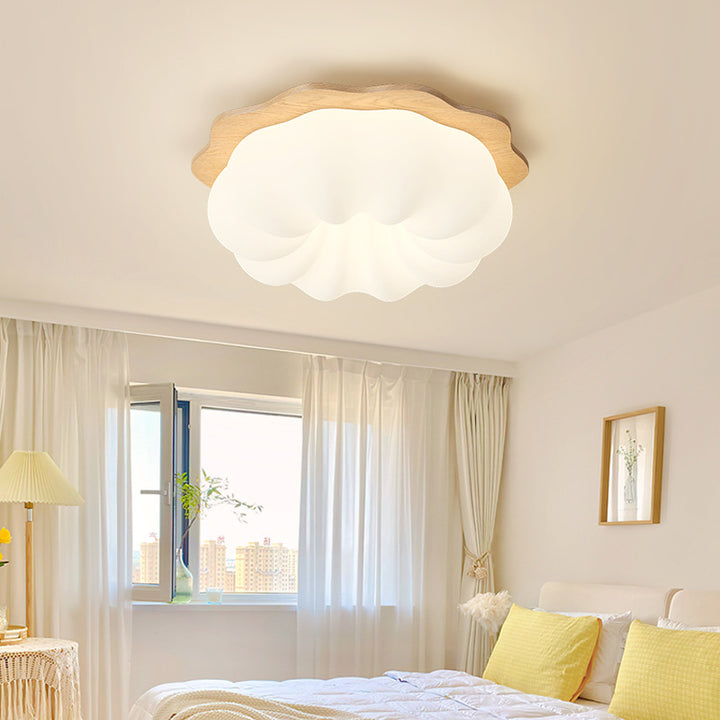 Moderno Minimalista Forma de Nube de Calabaza Madera Maciza Plástico LED Lámpara de Techo Empotrada para Dormitorio 