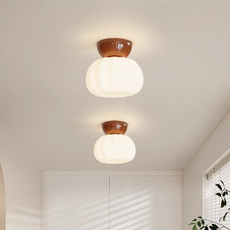 Plafonnier moderne minimaliste en forme de citrouille en coton avec une lumière en fer PE pour couloir 