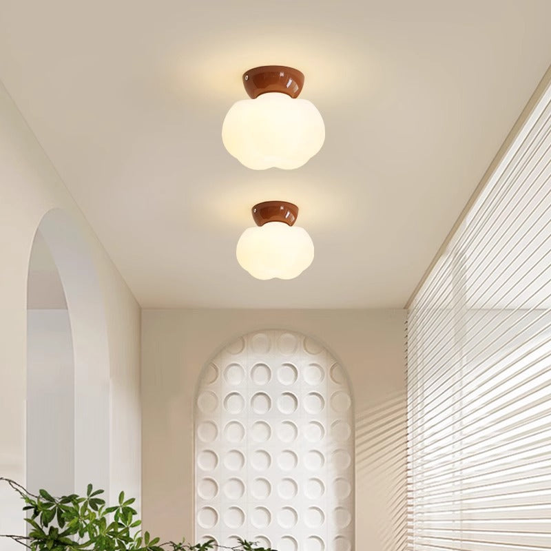 Plafonnier moderne minimaliste en forme de citrouille en coton avec une lumière en fer PE pour couloir 