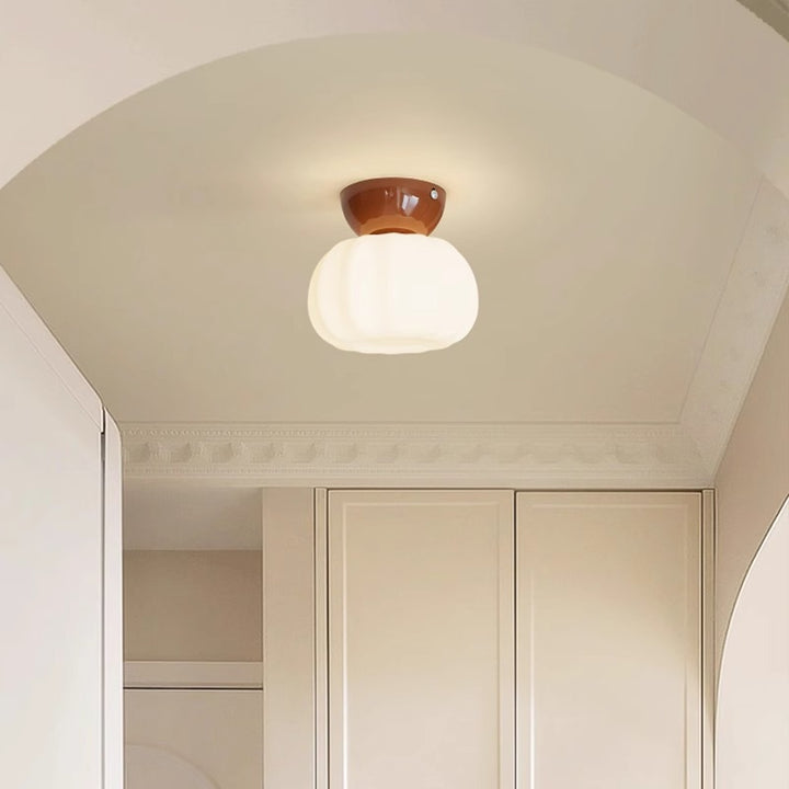Plafonnier moderne minimaliste en forme de citrouille en coton avec une lumière en fer PE pour couloir 