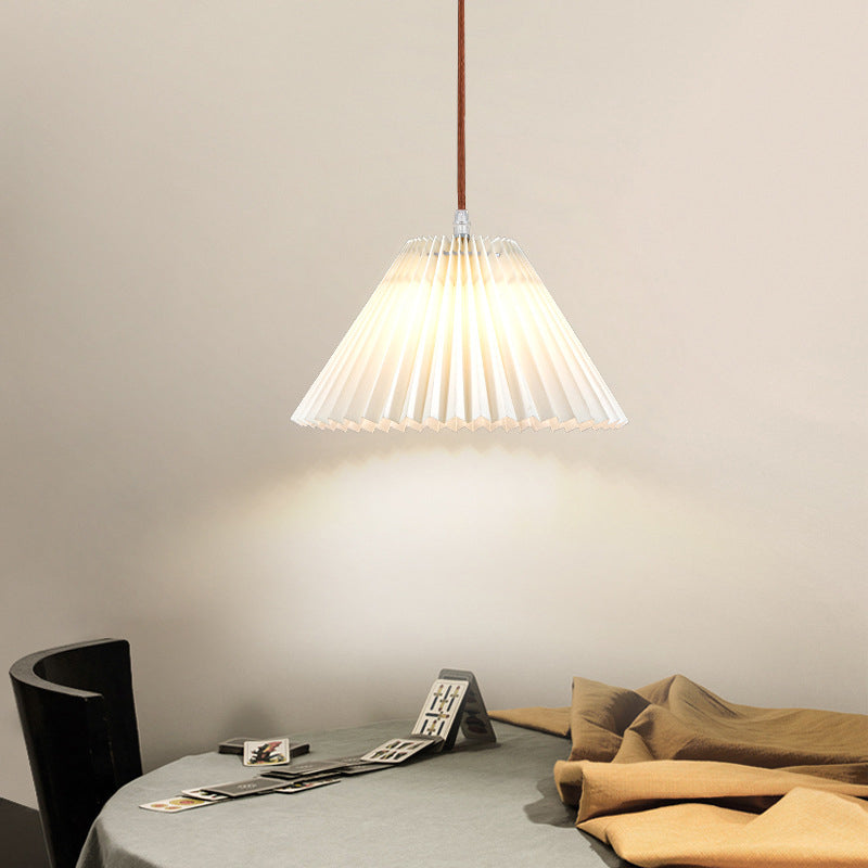Modern Minimalist Round Pleated Fabric Solid Wood 1-Light Pendant Light For Living Room