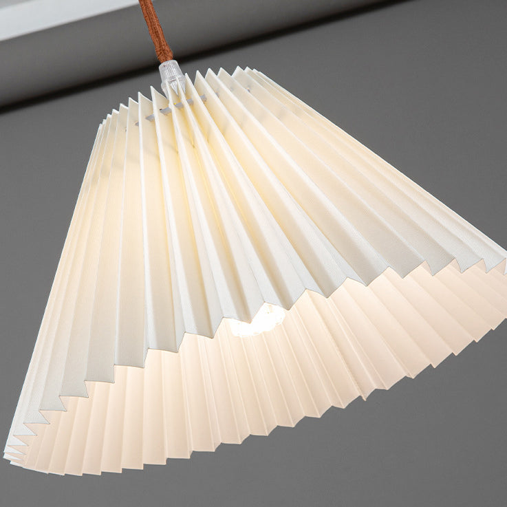 Modern Minimalist Round Pleated Fabric Solid Wood 1-Light Pendant Light For Living Room