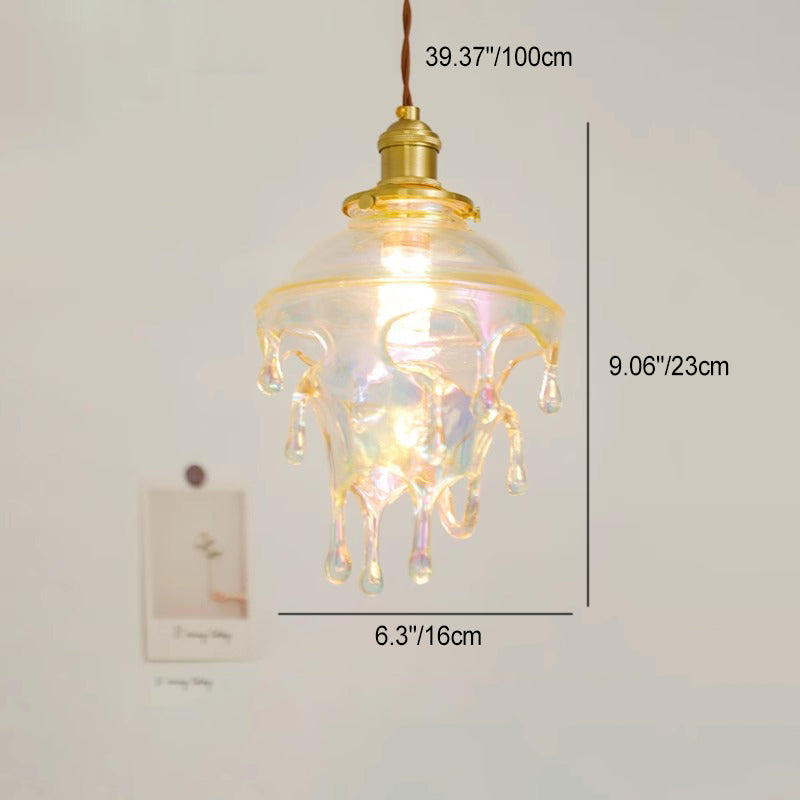 Modern Art Deco Round Melting Candle Water Drop Shape Copper Hardware Resin 1-Light Pendant Light For Living Room