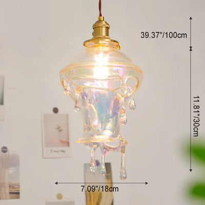 Modern Art Deco Round Melting Candle Water Drop Shape Copper Hardware Resin 1-Light Pendant Light For Living Room