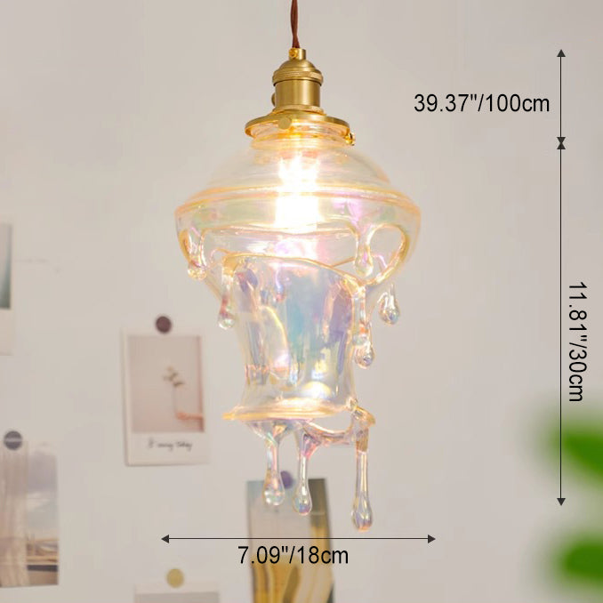 Modern Art Deco Round Melting Candle Water Drop Shape Copper Hardware Resin 1-Light Pendant Light For Living Room