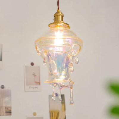Modern Art Deco Round Melting Candle Water Drop Shape Copper Hardware Resin 1-Light Pendant Light For Living Room