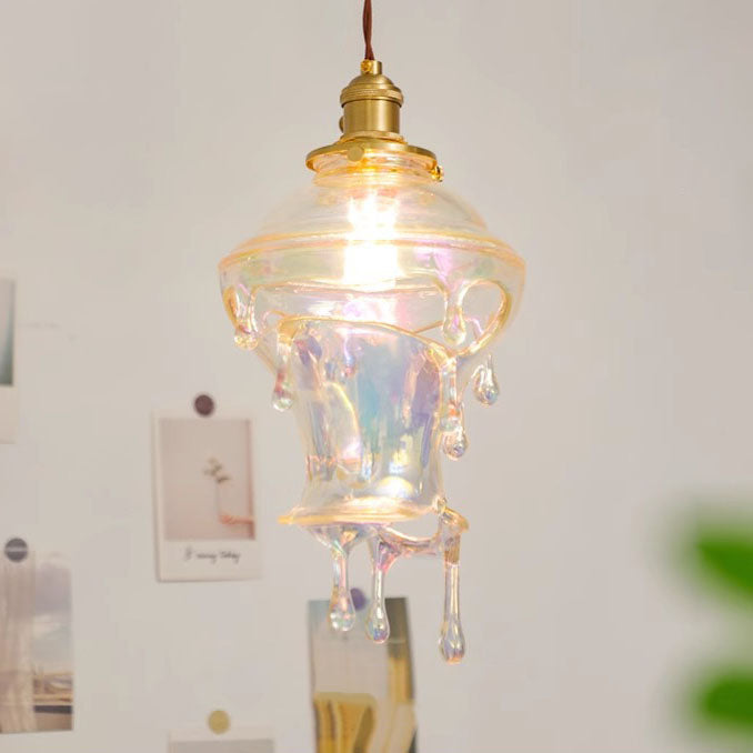 Modern Art Deco Round Melting Candle Water Drop Shape Copper Hardware Resin 1-Light Pendant Light For Living Room