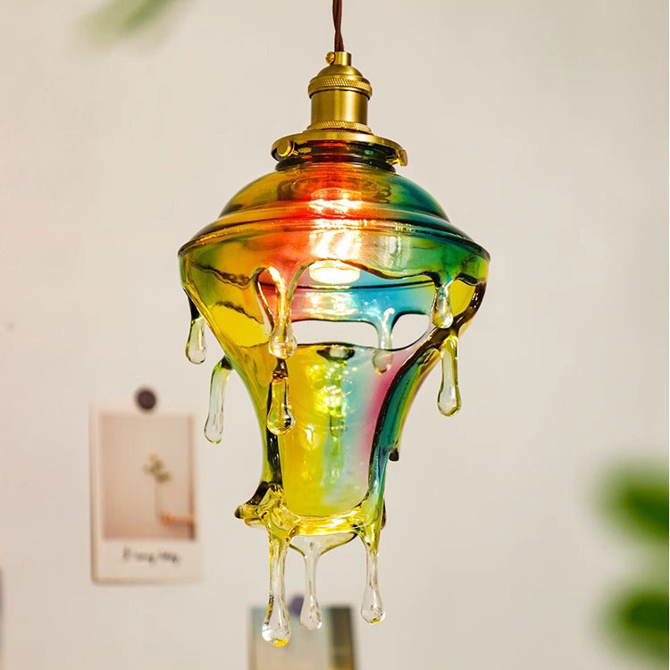 Modern Art Deco Round Melting Candle Water Drop Shape Copper Hardware Resin 1-Light Pendant Light For Living Room