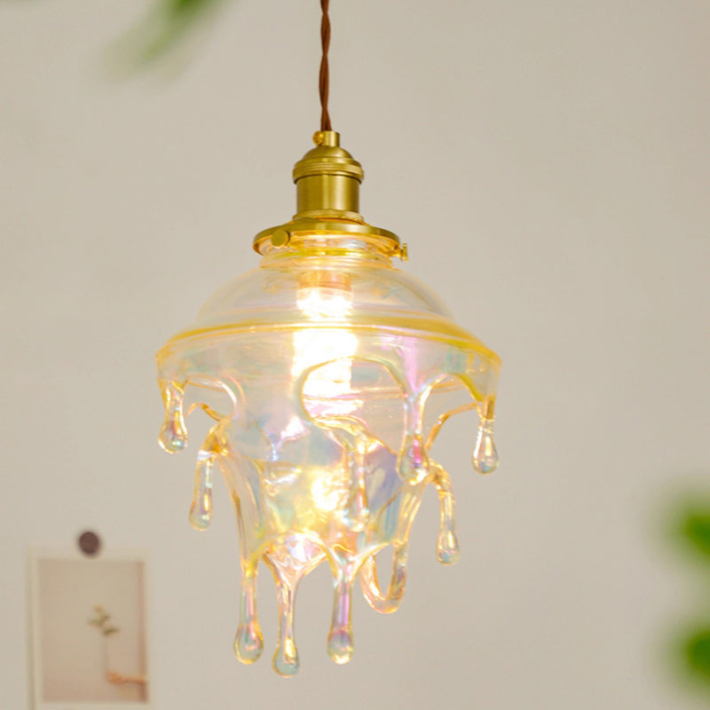 Modern Art Deco Round Melting Candle Water Drop Shape Copper Hardware Resin 1-Light Pendant Light For Living Room