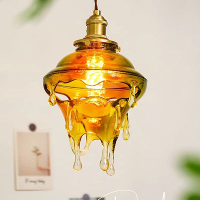 Modern Art Deco Round Melting Candle Water Drop Shape Copper Hardware Resin 1-Light Pendant Light For Living Room