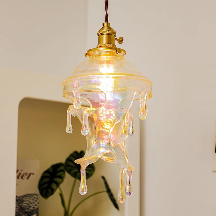 Modern Art Deco Round Melting Candle Water Drop Shape Copper Hardware Resin 1-Light Pendant Light For Living Room