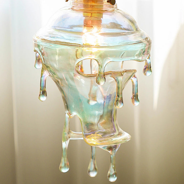 Modern Art Deco Round Melting Candle Water Drop Shape Copper Hardware Resin 1-Light Pendant Light For Living Room