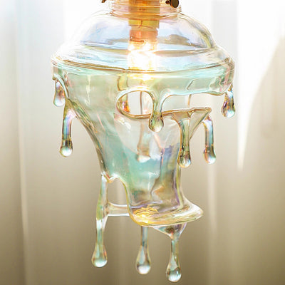Modern Art Deco Round Melting Candle Water Drop Shape Copper Hardware Resin 1-Light Pendant Light For Living Room