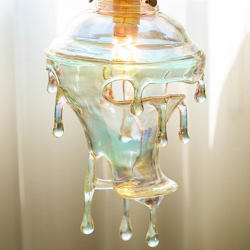 Modern Art Deco Round Melting Candle Water Drop Shape Copper Hardware Resin 1-Light Pendant Light For Living Room