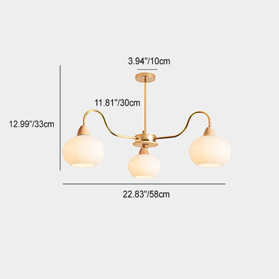 Lustre traditionnel japonais à branches courbées en fer ovale en bois et verre 3/5/6/8 lumières pour salon 