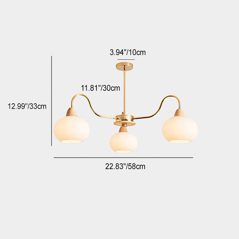 Lustre traditionnel japonais à branches courbées en fer ovale en bois et verre 3/5/6/8 lumières pour salon 