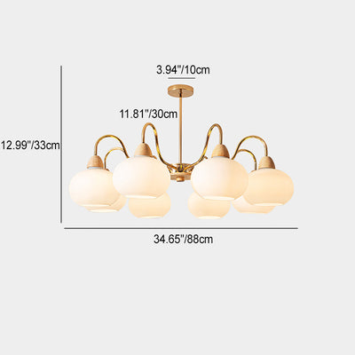 Lustre traditionnel japonais à branches courbées en fer ovale en bois et verre 3/5/6/8 lumières pour salon 