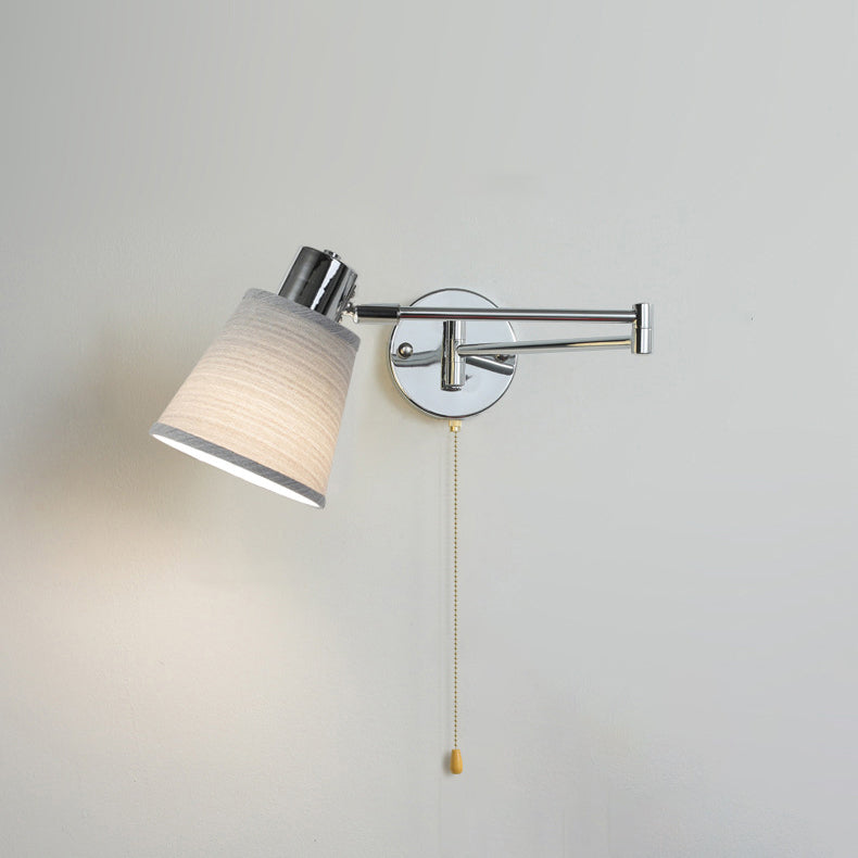 Applique murale moderne minimaliste à bras oscillant, cylindre rond en fer avec tissu, 1 lumière pour chambre 