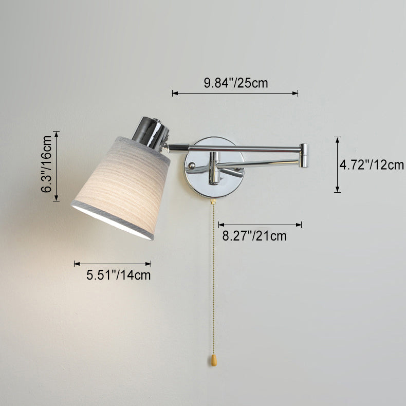 Applique murale moderne minimaliste à bras oscillant, cylindre rond en fer avec tissu, 1 lumière pour chambre 