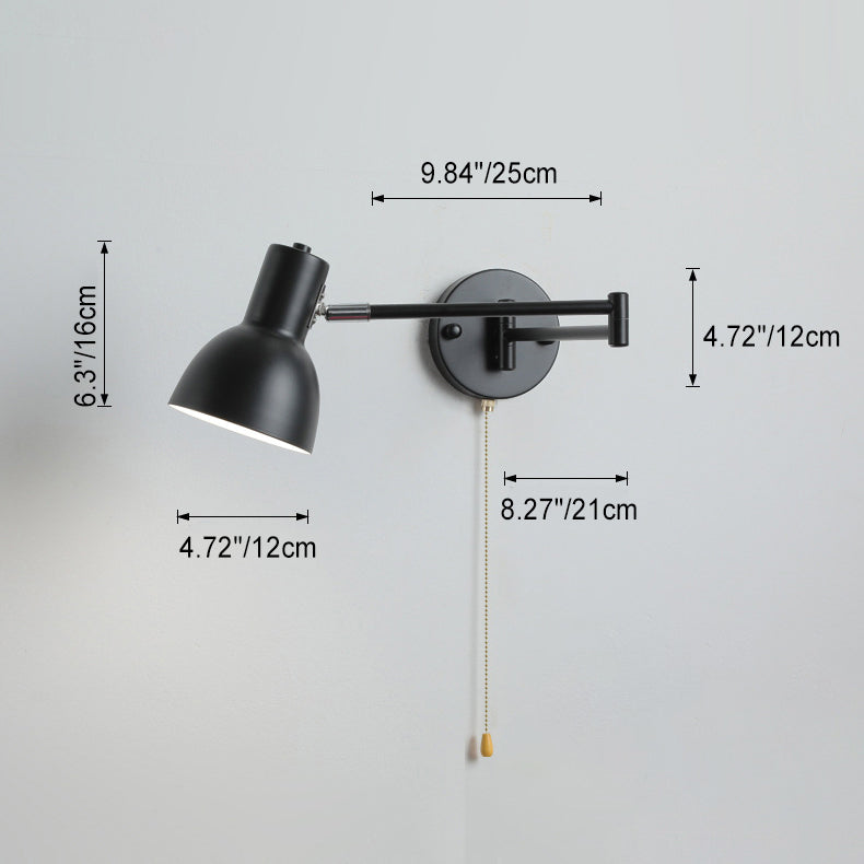 Applique murale moderne minimaliste à bras oscillant, cylindre rond en fer avec tissu, 1 lumière pour chambre 
