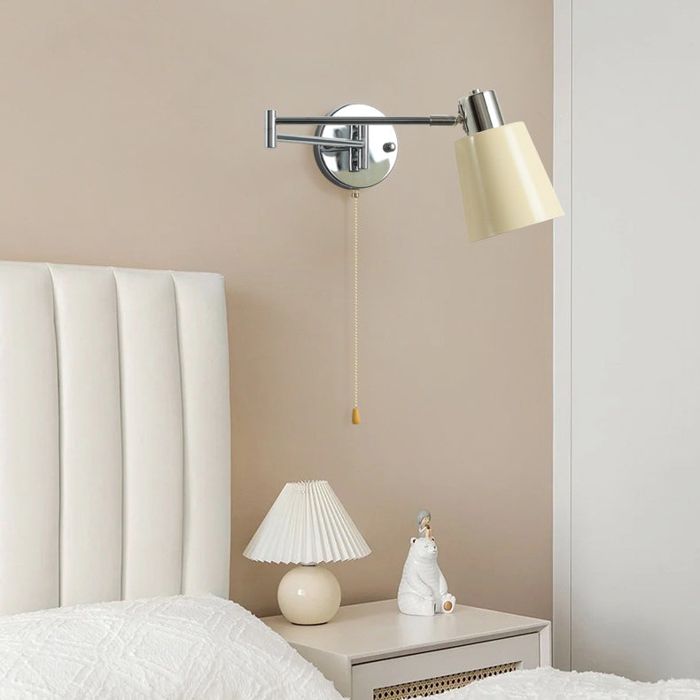 Applique murale moderne minimaliste à bras oscillant, cylindre rond en fer avec tissu, 1 lumière pour chambre 