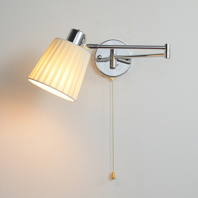 Applique murale moderne minimaliste à bras oscillant, cylindre rond en fer avec tissu, 1 lumière pour chambre 
