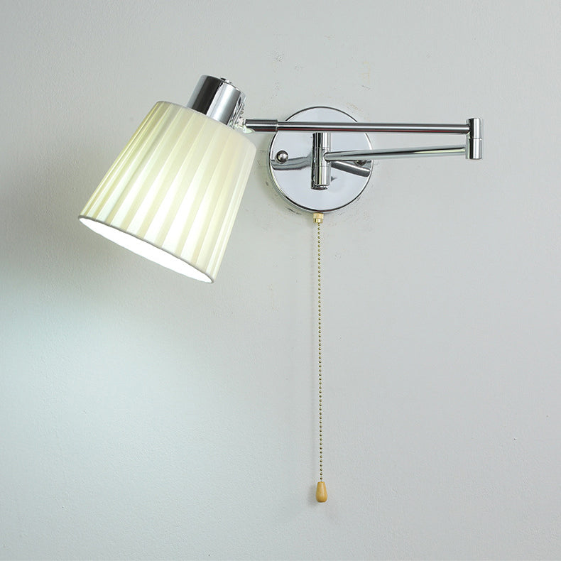 Applique murale moderne minimaliste à bras oscillant, cylindre rond en fer avec tissu, 1 lumière pour chambre 
