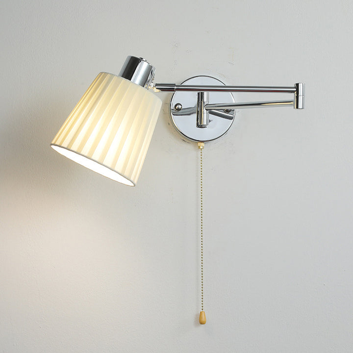 Applique murale moderne minimaliste à bras oscillant, cylindre rond en fer avec tissu, 1 lumière pour chambre 