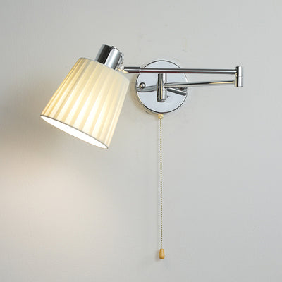 Applique murale moderne minimaliste à bras oscillant, cylindre rond en fer avec tissu, 1 lumière pour chambre 