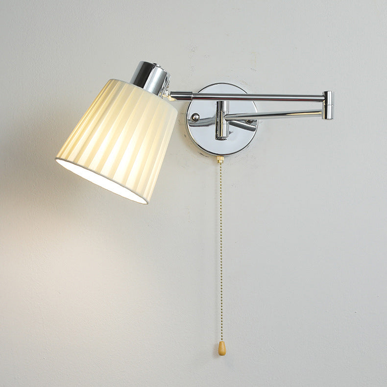 Applique murale moderne minimaliste à bras oscillant, cylindre rond en fer avec tissu, 1 lumière pour chambre 