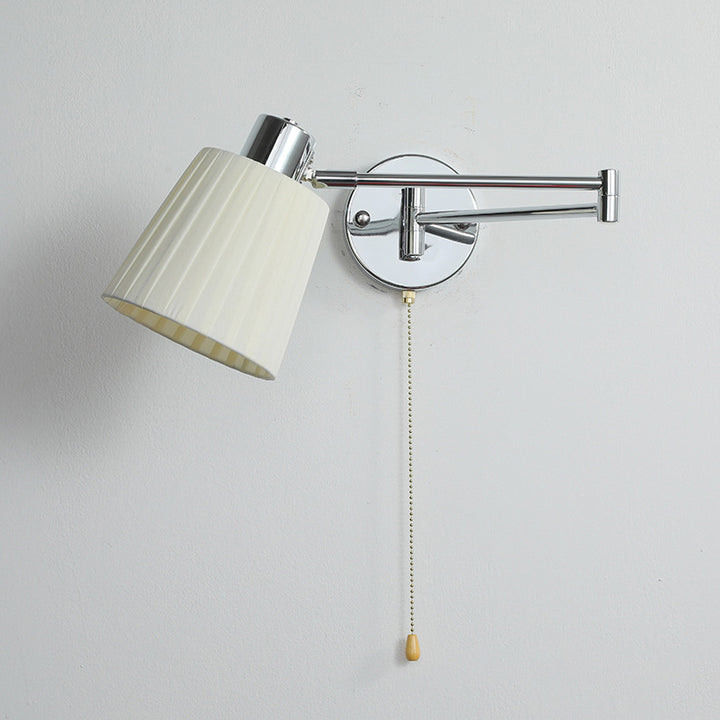 Applique murale moderne minimaliste à bras oscillant, cylindre rond en fer avec tissu, 1 lumière pour chambre 