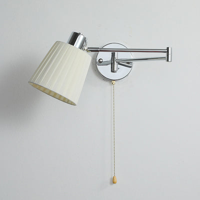 Applique murale moderne minimaliste à bras oscillant, cylindre rond en fer avec tissu, 1 lumière pour chambre 