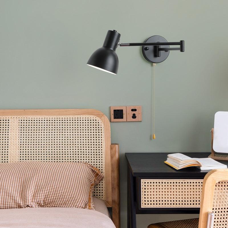 Applique murale moderne minimaliste à bras oscillant, cylindre rond en fer avec tissu, 1 lumière pour chambre 