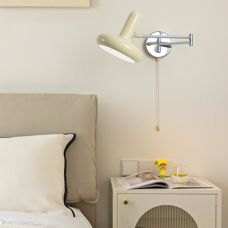 Applique murale moderne minimaliste à bras oscillant, cylindre rond en fer avec tissu, 1 lumière pour chambre 