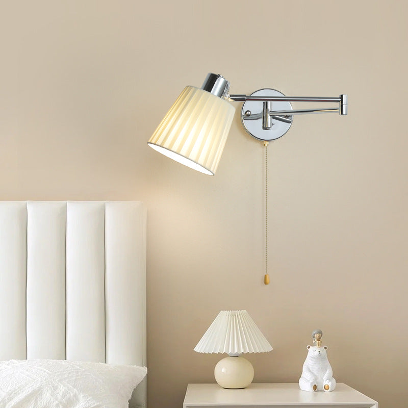 Applique murale moderne minimaliste à bras oscillant, cylindre rond en fer avec tissu, 1 lumière pour chambre 