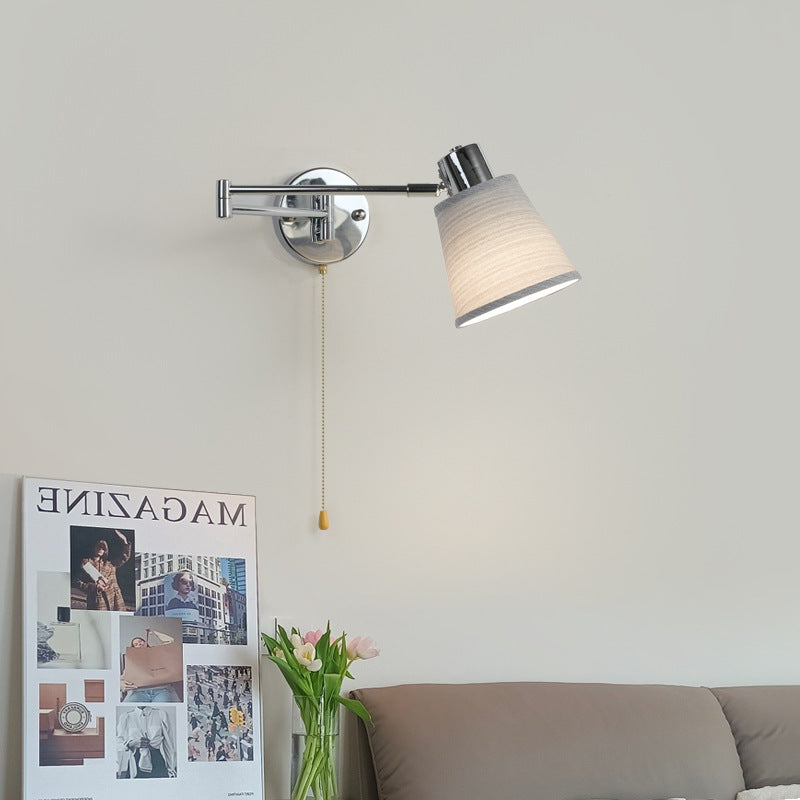 Applique murale moderne minimaliste à bras oscillant, cylindre rond en fer avec tissu, 1 lumière pour chambre 