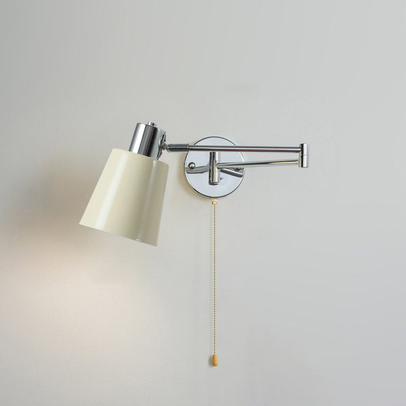 Applique murale moderne minimaliste à bras oscillant, cylindre rond en fer avec tissu, 1 lumière pour chambre 