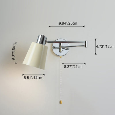 Applique murale moderne minimaliste à bras oscillant, cylindre rond en fer avec tissu, 1 lumière pour chambre 