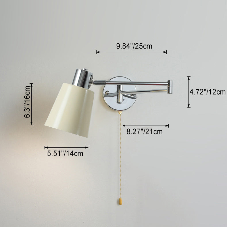 Applique murale moderne minimaliste à bras oscillant, cylindre rond en fer avec tissu, 1 lumière pour chambre 