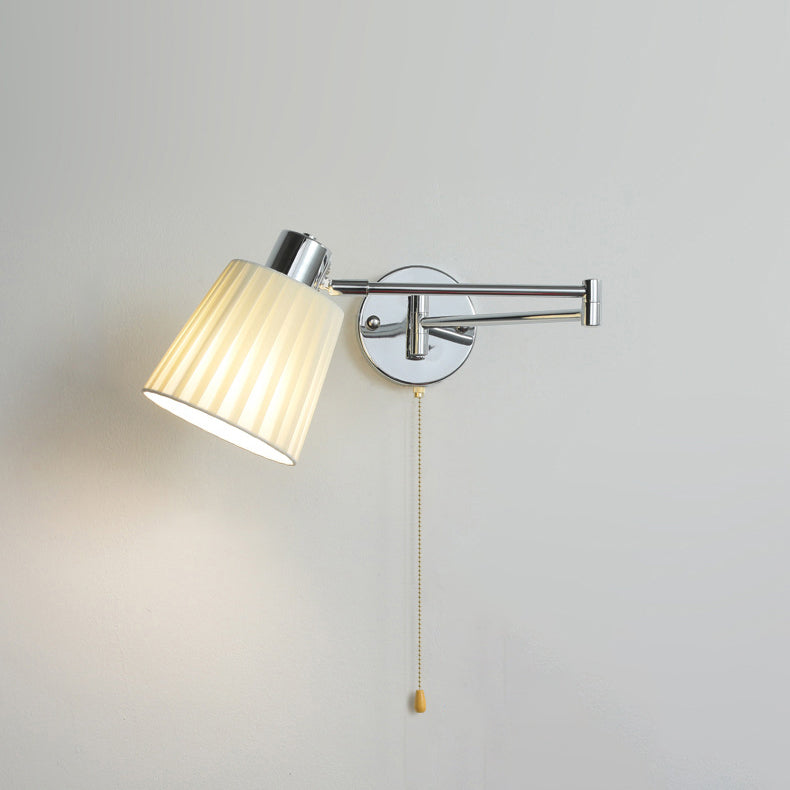 Applique murale moderne minimaliste à bras oscillant, cylindre rond en fer avec tissu, 1 lumière pour chambre 