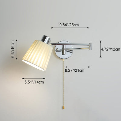 Applique murale moderne minimaliste à bras oscillant, cylindre rond en fer avec tissu, 1 lumière pour chambre 
