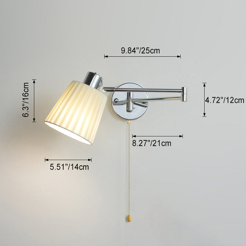 Applique murale moderne minimaliste à bras oscillant, cylindre rond en fer avec tissu, 1 lumière pour chambre 