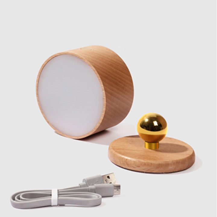 Modern Minimalist USB Rechargeable Round Metal Solid Wood Plastic LED Wall Sconce Lamp For Bedroom