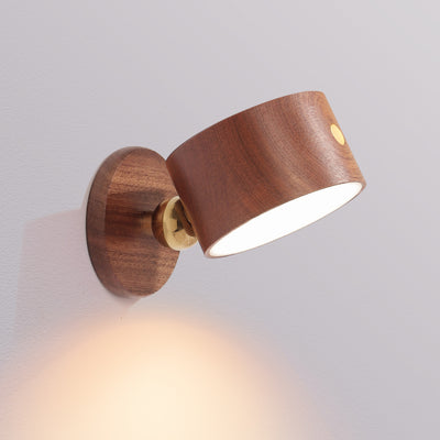 Applique murale LED minimaliste moderne rechargeable USB en métal rond, bois massif et plastique pour chambre 