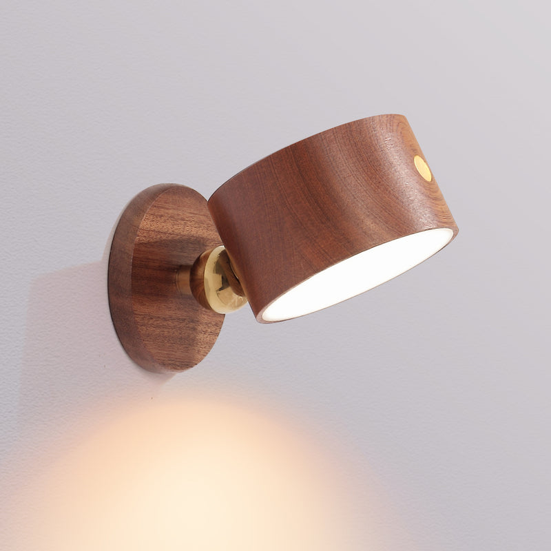 Applique murale LED minimaliste moderne rechargeable USB en métal rond, bois massif et plastique pour chambre 