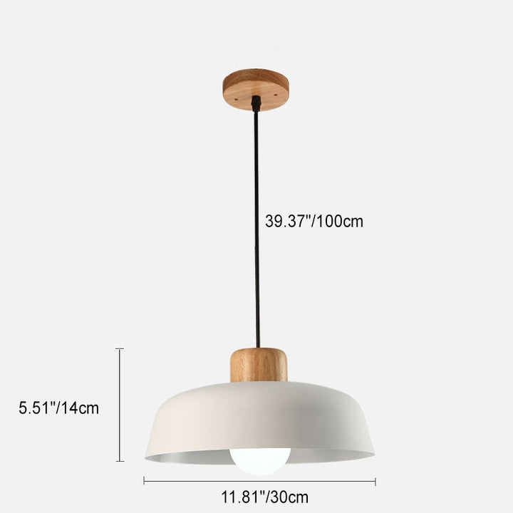Contemporary Nordic Round Pot Lid Shape Wood Iron 1-Light Pendant Light For Living Room