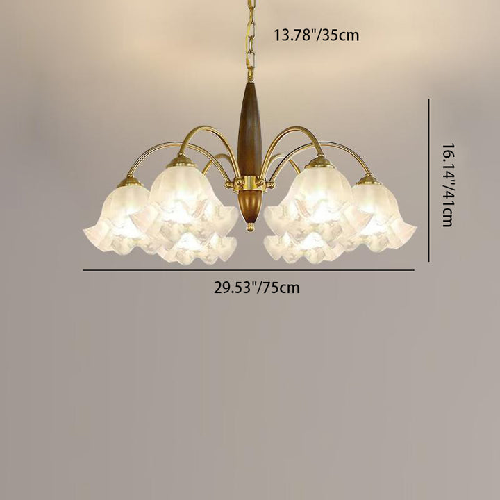 Traditional French Branch Curved Rod Floral Wood Iron Frame Acrylic Glass Shade 3/6/8/10-Light Chandelier For Living Room