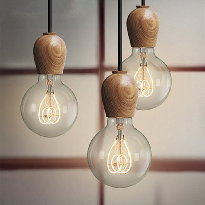 Suspension Luminaire Moderne Minimaliste en Bois Massif à 1 Lumière pour Salon 