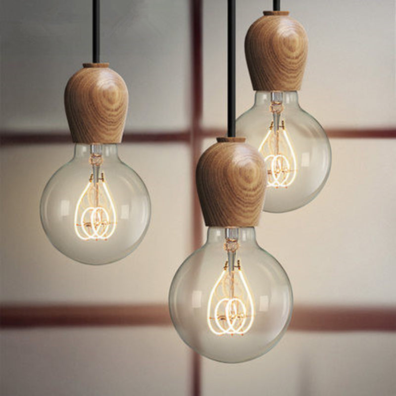 Modern Minimalist Dome Solid Wood 1-Light Pendant Light For Living Room