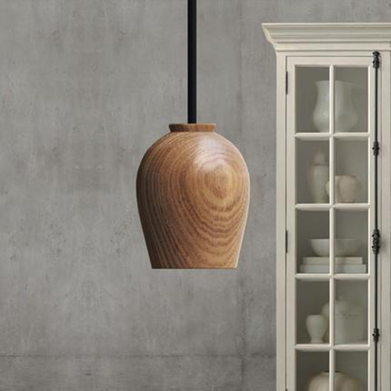Suspension Luminaire Moderne Minimaliste en Bois Massif à 1 Lumière pour Salon 